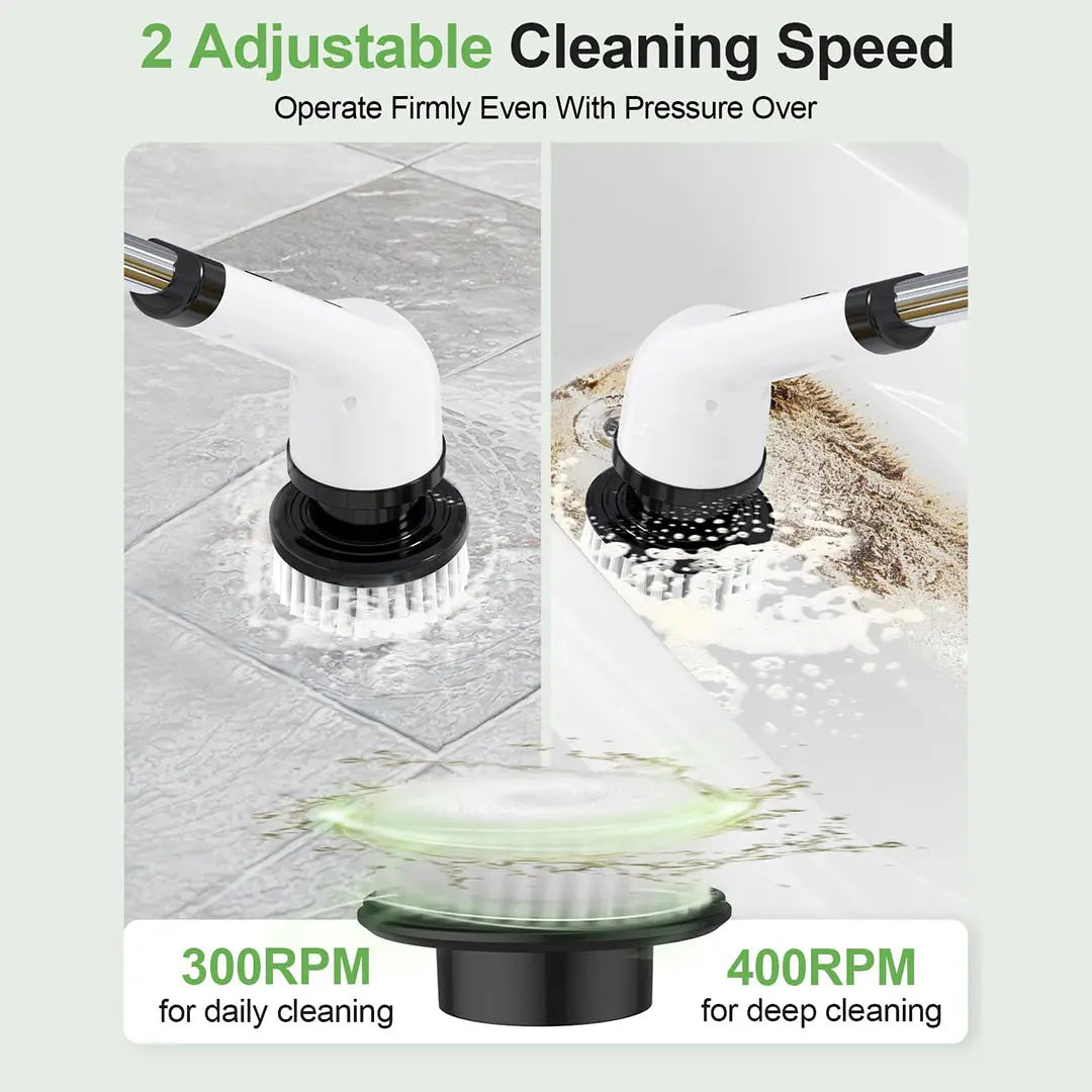 IPX7 Waterproof Rechargeable Cordless Cleaning Brush, Dual Speed Electric Scrubber with 9 Multi-Purpose Brush Heads for Household Deep Cleaning