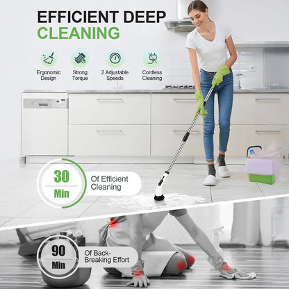 IPX7 Waterproof Rechargeable Cordless Cleaning Brush, Dual Speed Electric Scrubber with 9 Multi-Purpose Brush Heads for Household Deep Cleaning