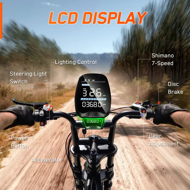 1500W Fat Tire Ebike, 28MPH, 60 Miles Range, 48V 15Ah Battery, Rear Seat, UL Certified