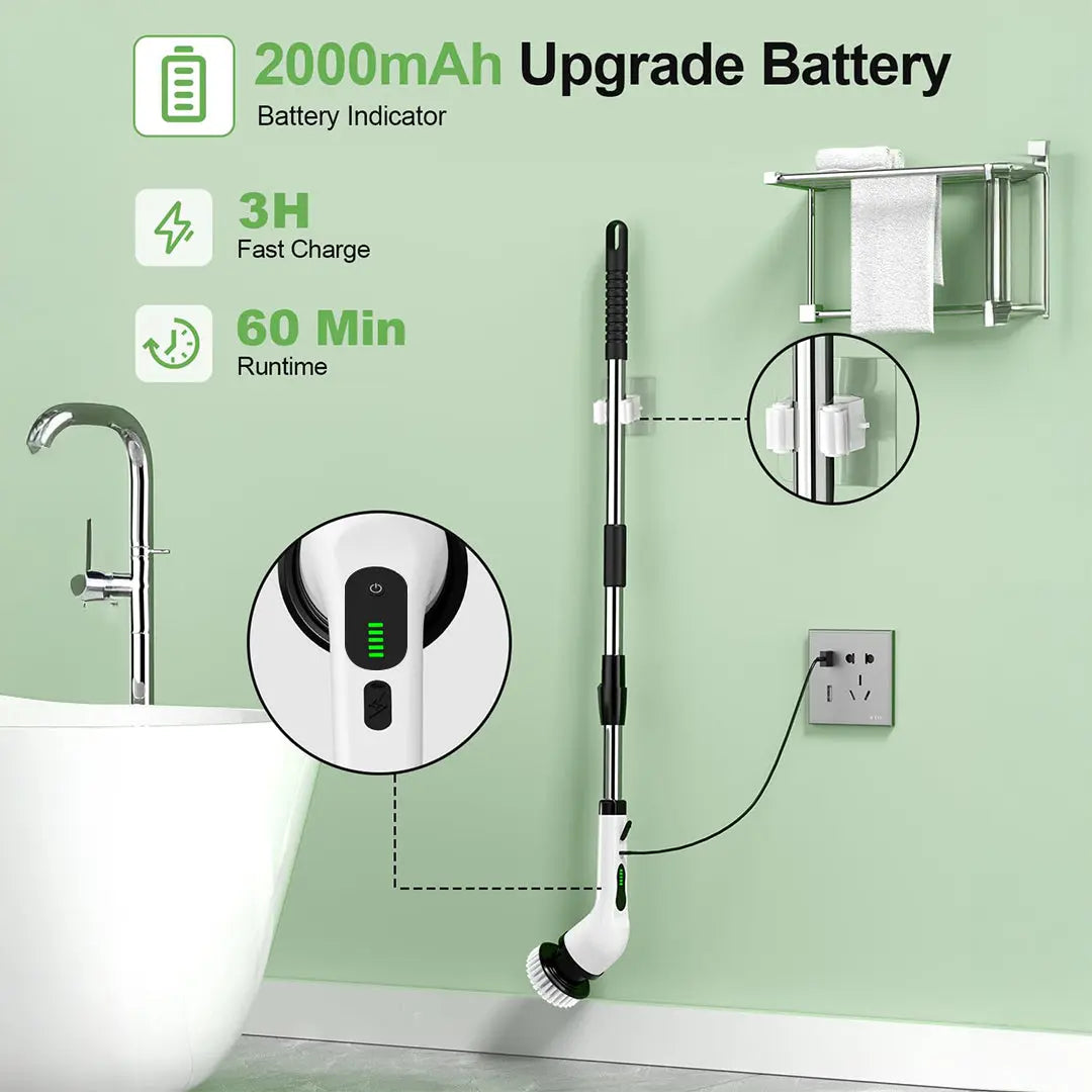 IPX7 Waterproof Rechargeable Cordless Cleaning Brush, Dual Speed Electric Scrubber with 9 Multi-Purpose Brush Heads for Household Deep Cleaning