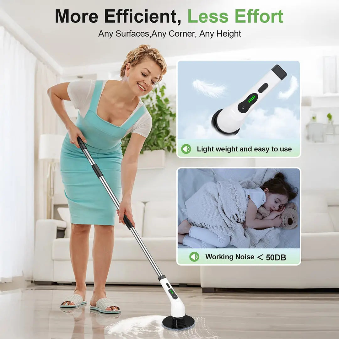 IPX7 Waterproof Rechargeable Cordless Cleaning Brush, Dual Speed Electric Scrubber with 9 Multi-Purpose Brush Heads for Household Deep Cleaning